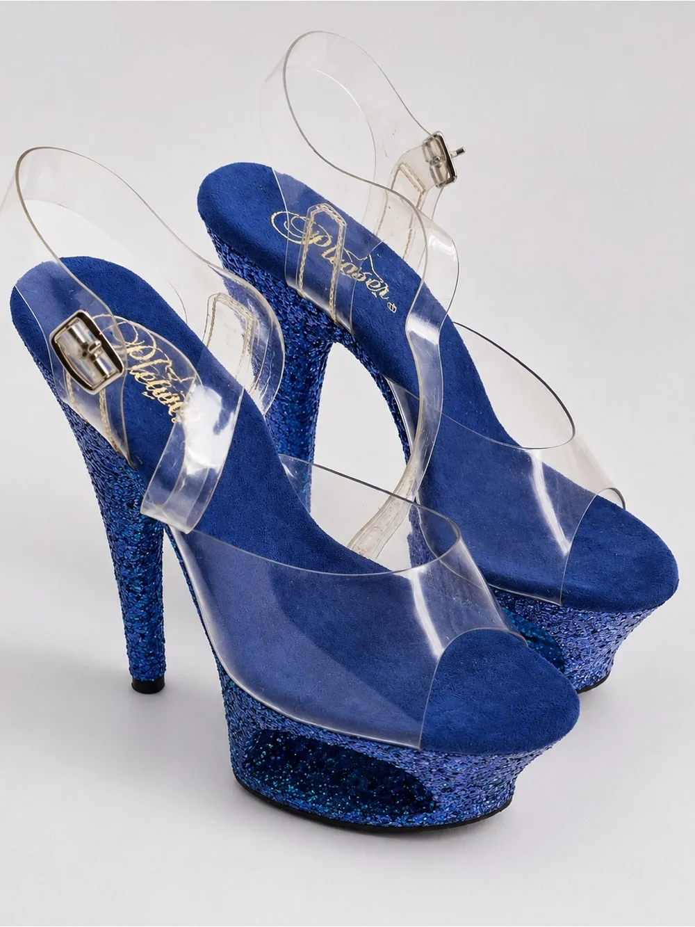 Pleaser Blue Glitter Platform Slingback Heels